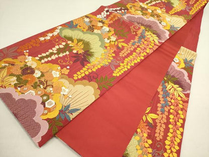 平和屋着物●銀座越後屋　六通柄袋帯　唐織　松に藤　金糸　正絹　逸品　DABD0894op