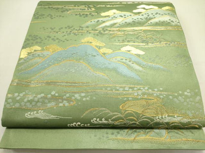 平和屋着物●西陣　川島織物　六通柄袋帯　風景文　金銀糸　正絹　逸品　DABD0903op