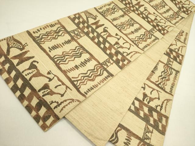 平和屋着物●六通柄　本袋帯　紬地　横段抽象文　正絹　逸品　DABD0907op