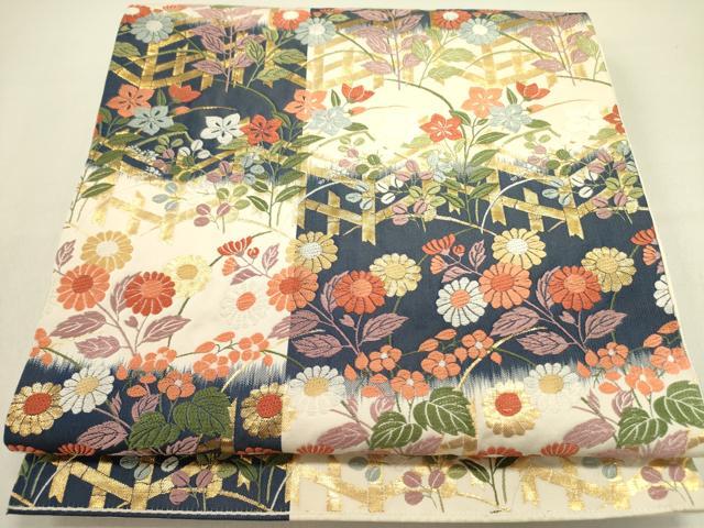 平和屋着物●六通柄袋帯　唐織　草花　金糸　正絹　逸品　DABD0915op