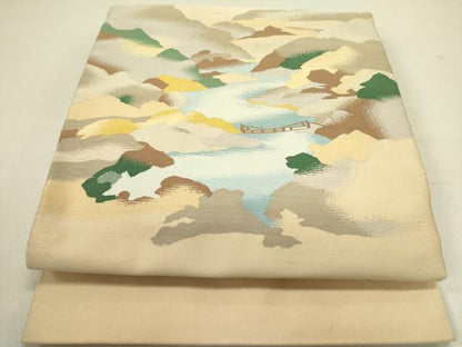 平和屋着物●爪掻き本綴れ　八寸名古屋帯　風景文　正絹　逸品　DABD0917op