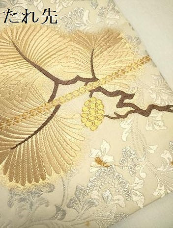 平和屋着物●六通柄袋帯　唐織　松葉　金銀糸　正絹　逸品　DABD0924op