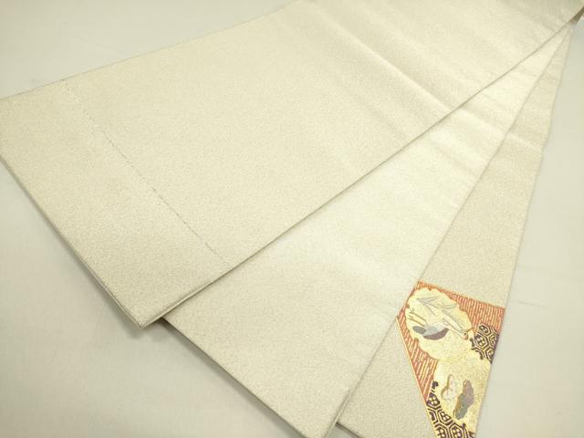 平和屋着物▼太鼓柄袋帯　綴れ　駒刺繍　鶴　雪輪花文　金彩　正絹　逸品　DABD0925op