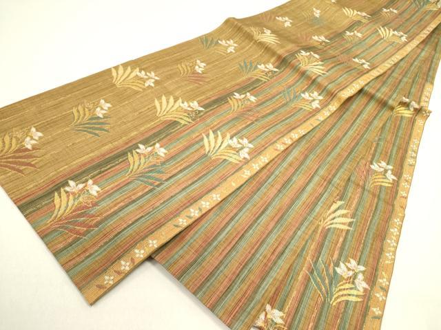 平和屋着物▽六通柄 本袋帯 スリーシーズン 春夏秋 草花 金糸 正絹 逸品 DABD0928op