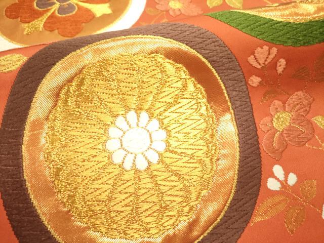 平和屋着物●西陣　河合美術織物謹製　六通柄袋帯　唐織　舞蝶花文　金糸　正絹　逸品　DABD0929op