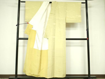 平和屋着物■上質な色無地 霞地紋 淡黄色 正絹 逸品 DABD0939op