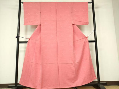 平和屋着物■上質な色無地 霞地紋 甚三紅色 正絹 逸品 DABD0947op