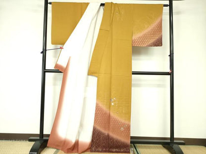 平和屋着物■訪問着 総刺繍 松皮菱花文 暈し染め 金彩 正絹 逸品 DABD0948op