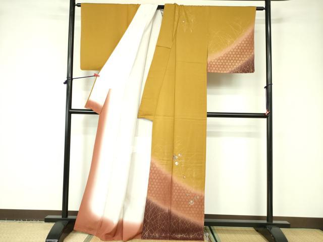 平和屋着物■訪問着 総刺繍 松皮菱花文 暈し染め 金彩 正絹 逸品 DABD0948op