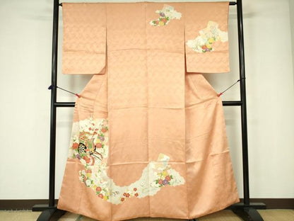 平和屋着物■訪問着　駒刺繍　御所車花文　金彩　正絹　逸品　DABD0949op
