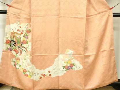 平和屋着物■訪問着　駒刺繍　御所車花文　金彩　正絹　逸品　DABD0949op