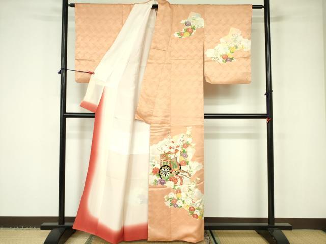 平和屋着物■訪問着　駒刺繍　御所車花文　金彩　正絹　逸品　DABD0949op