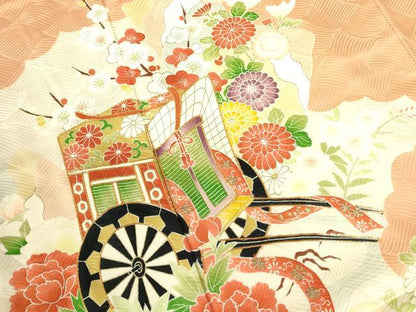 平和屋着物■訪問着　駒刺繍　御所車花文　金彩　正絹　逸品　DABD0949op