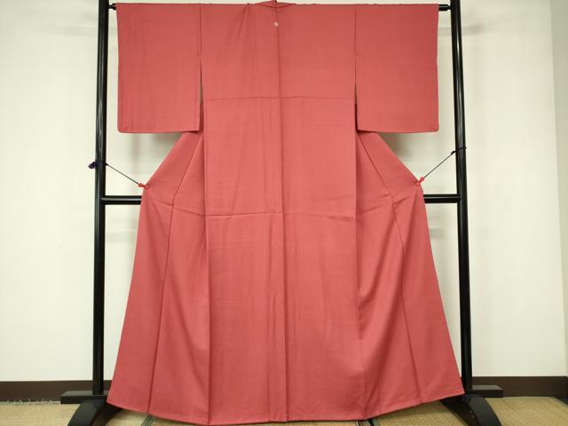 平和屋着物■上質な色無地 霞地紋 銀朱色 正絹 逸品 未使用 DABD0951op