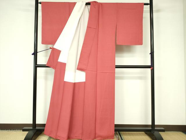 平和屋着物■上質な色無地 霞地紋 銀朱色 正絹 逸品 未使用 DABD0951op