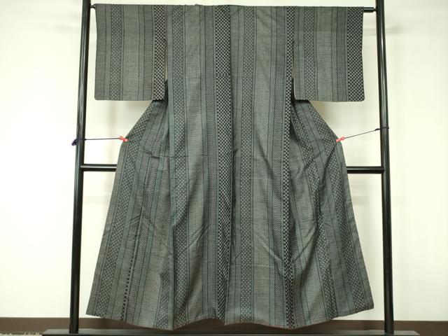 平和屋着物■上質な紬 幾何学間道 正絹 逸品 DABD0969op