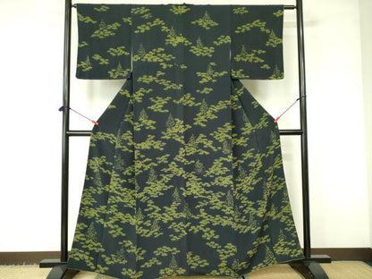 平和屋着物■訪問着 風景文 黒地 鬼しぼ縮緬 正絹 逸品 DABD0991op