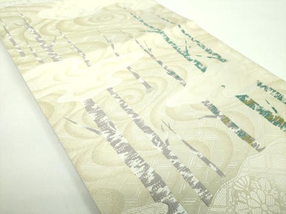 平和屋着物●六通柄袋帯　唐織　霞木立　金糸　正絹　逸品　DABD1009ps