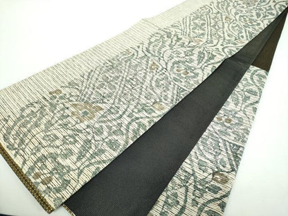 平和屋着物●二代目　川村久太郎　六通柄袋帯　草花文　金糸　正絹　逸品　DABD1010ps