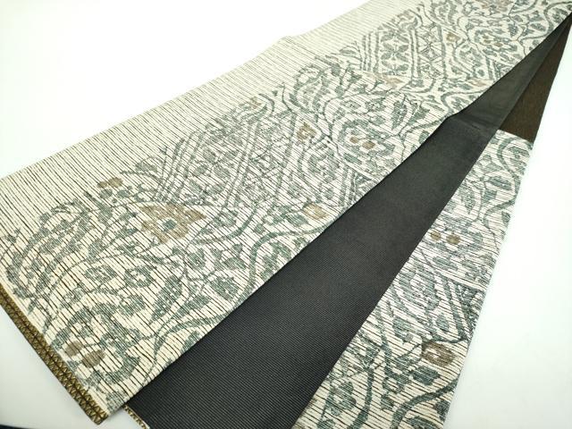 平和屋着物●二代目　川村久太郎　六通柄袋帯　草花文　金糸　正絹　逸品　DABD1010ps