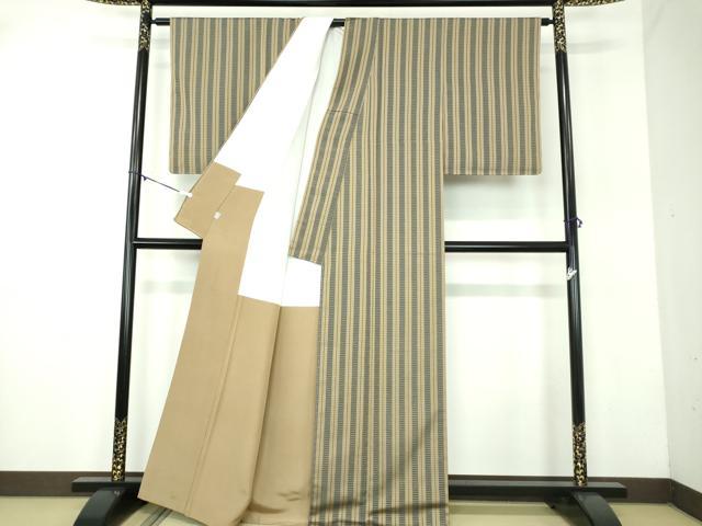 平和屋着物●上質なお召　間道　正絹　逸品　未使用　DABD1016ps