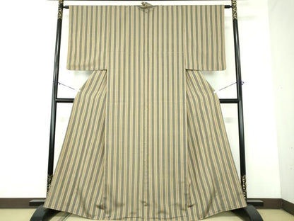 平和屋着物●上質なお召　間道　正絹　逸品　未使用　DABD1016ps