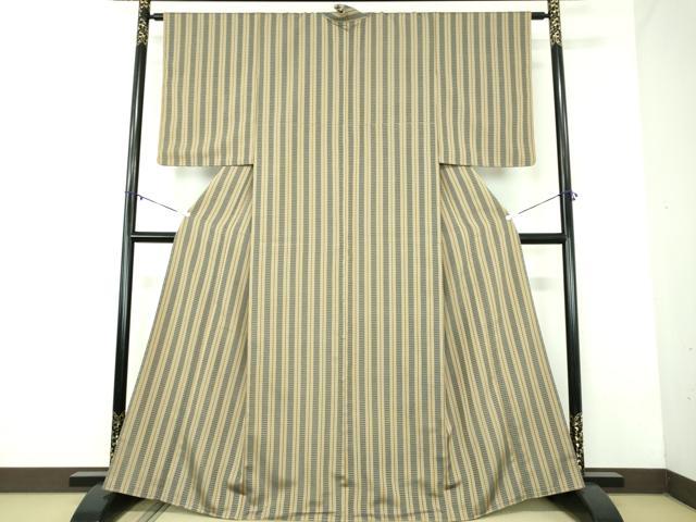 平和屋着物●上質なお召　間道　正絹　逸品　未使用　DABD1016ps