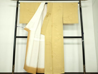 平和屋着物●上質な色無地　立波地紋　飴色　正絹　逸品　DABD1021ps