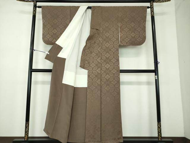 平和屋着物●上質な色無地　花菱地紋　涅色　正絹　逸品　DABD1023ps