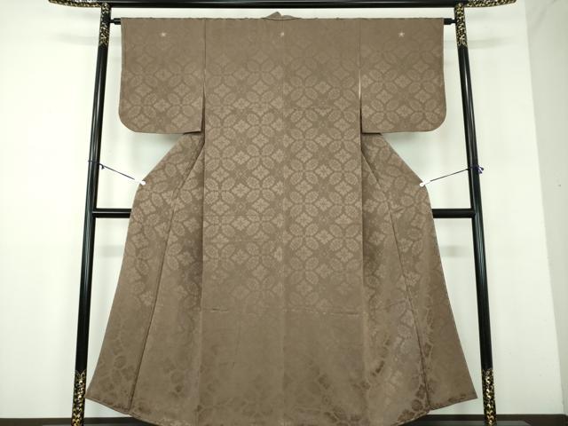 平和屋着物●上質な色無地　花菱地紋　涅色　正絹　逸品　DABD1023ps