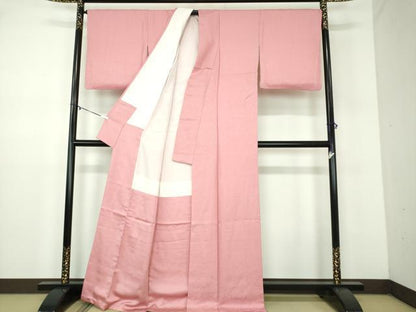 平和屋着物●上質な色無地　霞地紋　長春色　正絹　逸品　DABD1025ps
