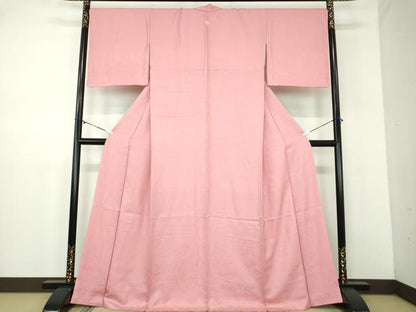 平和屋着物●上質な色無地　霞地紋　長春色　正絹　逸品　DABD1025ps