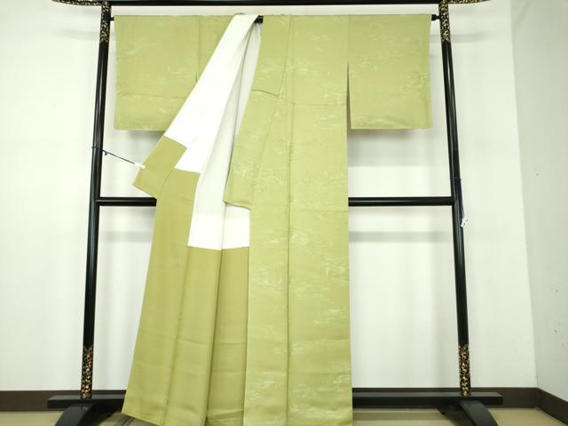 平和屋着物●上質な色無地　風景地紋　青丹色　正絹　逸品　未使用　DABD1026ps