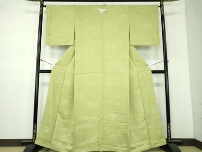 平和屋着物●上質な色無地　風景地紋　青丹色　正絹　逸品　未使用　DABD1026ps