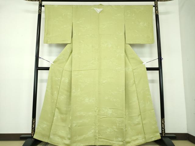 平和屋着物●上質な色無地　風景地紋　青丹色　正絹　逸品　未使用　DABD1026ps