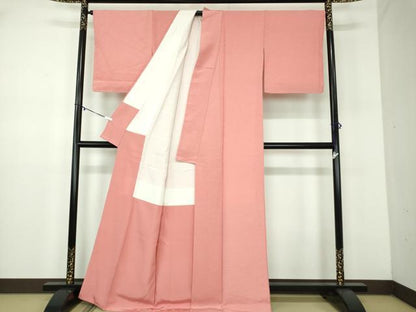 平和屋着物●上質な色無地　芝地紋　紅梅色　正絹　逸品　未使用　DABD1030ps