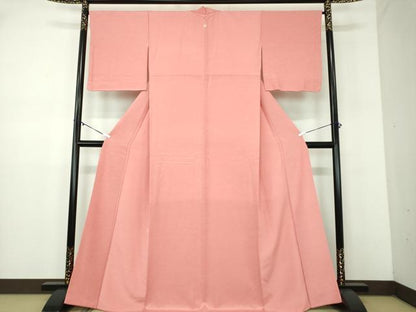 平和屋着物●上質な色無地　芝地紋　紅梅色　正絹　逸品　未使用　DABD1030ps