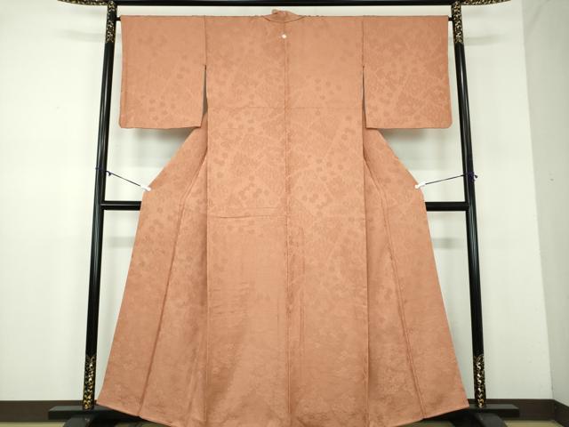 平和屋着物▽上質な色無地 単衣 赤白橡色 正絹 逸品