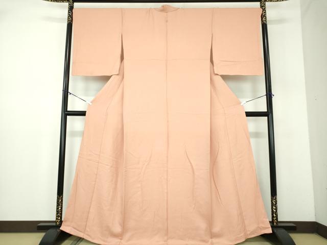 平和屋着物●上質な色無地　霞地紋　水柿色　正絹　逸品　DABD1032ps
