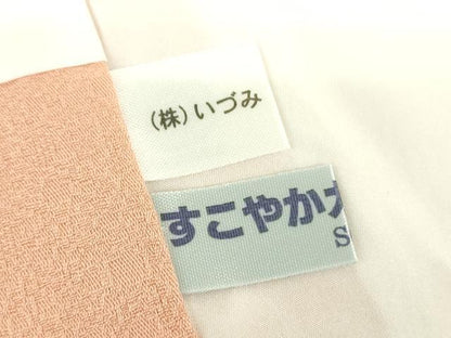 平和屋着物●上質な色無地　霞地紋　水柿色　正絹　逸品　DABD1032ps