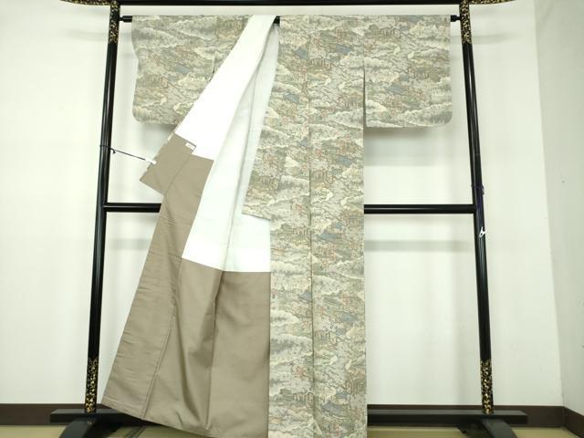 平和屋着物●小千谷紬　100亀甲　雲取り人物風景　正絹　逸品　DABD1037ps