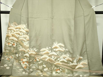平和屋着物●豪華色留袖　駒刺繍　束ね熨斗流水花松文　暈し染め　金彩　正絹　逸品　DABD1041ps