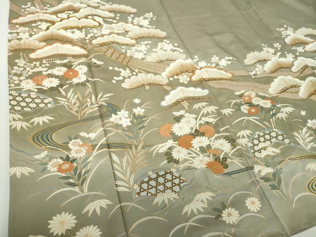 平和屋着物●豪華色留袖　駒刺繍　束ね熨斗流水花松文　暈し染め　金彩　正絹　逸品　DABD1041ps