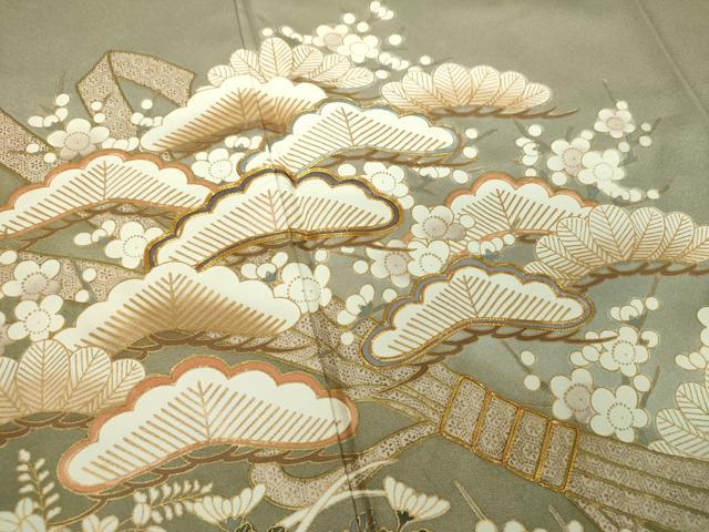 平和屋着物●豪華色留袖　駒刺繍　束ね熨斗流水花松文　暈し染め　金彩　正絹　逸品　DABD1041ps
