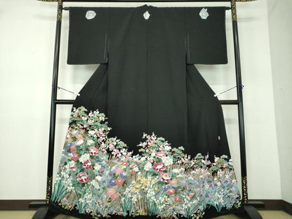 平和屋着物●本場加賀友禅作家　森田耕三　黒留袖　四季の花　正絹　逸品　未使用　DABD1042ps