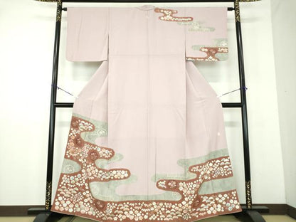 平和屋着物●十日町　名門　滝泰謹製　訪問着　絞り　霞花文　金彩　正絹　逸品　DABD1043ps