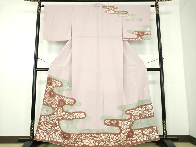 平和屋着物●十日町　名門　滝泰謹製　訪問着　絞り　霞花文　金彩　正絹　逸品　DABD1043ps