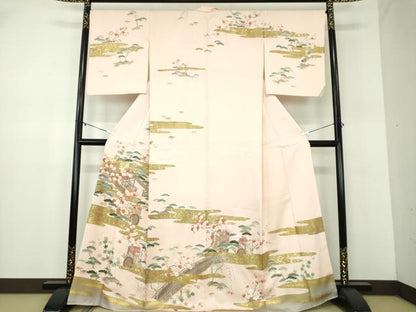 平和屋着物●訪問着　駒刺繍　御所車風景花文　金彩　正絹　逸品　DABD1053ps