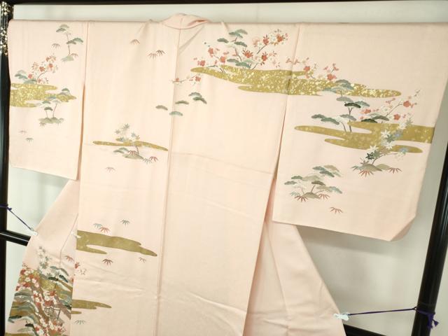 平和屋着物●訪問着　駒刺繍　御所車風景花文　金彩　正絹　逸品　DABD1053ps