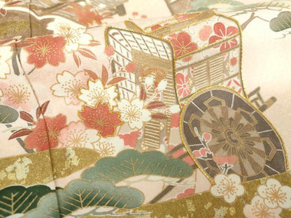 平和屋着物●訪問着　駒刺繍　御所車風景花文　金彩　正絹　逸品　DABD1053ps